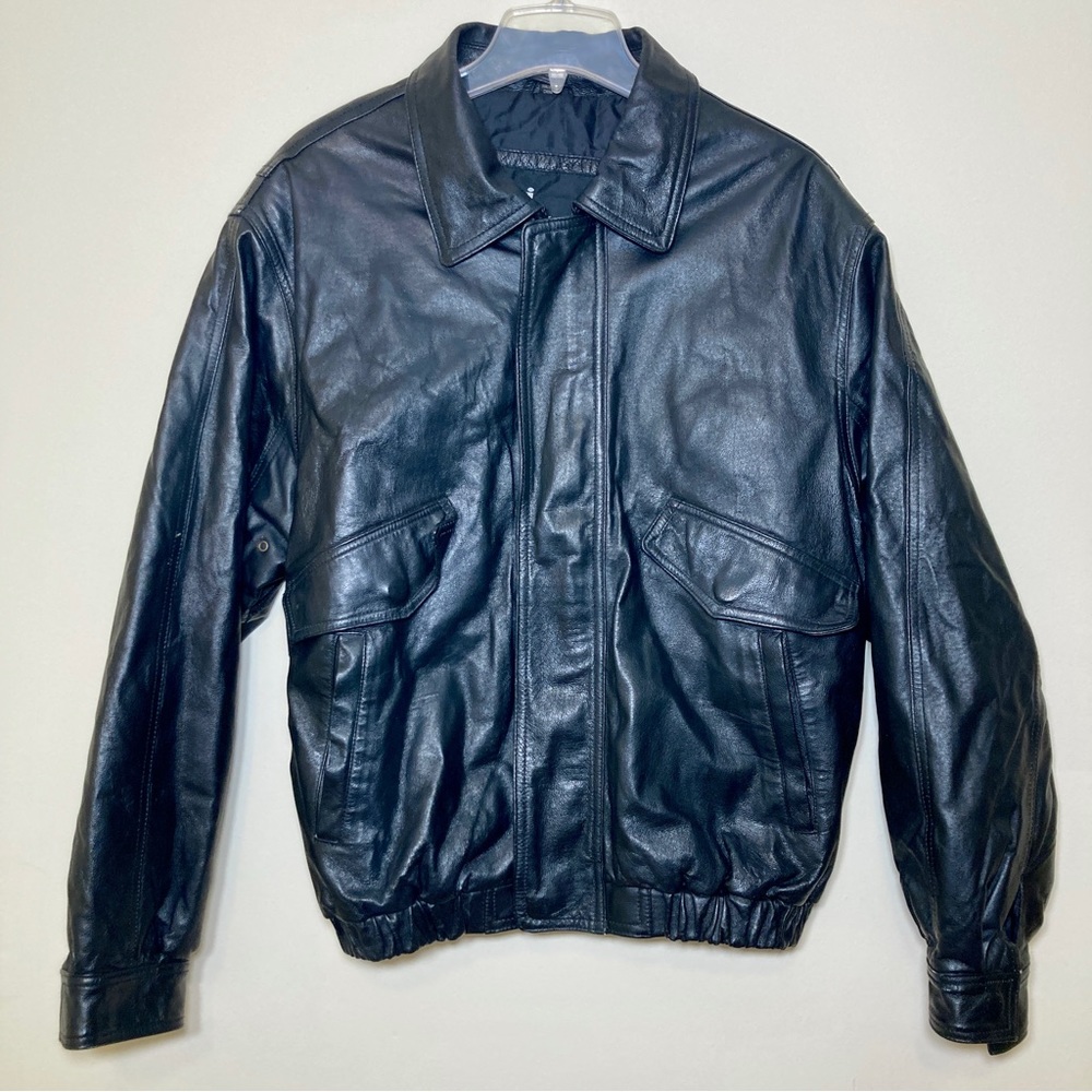 JOSHUA ROSS Soft LEATHER Bomber JACKET Mens Size Medium Black insulated zippered
